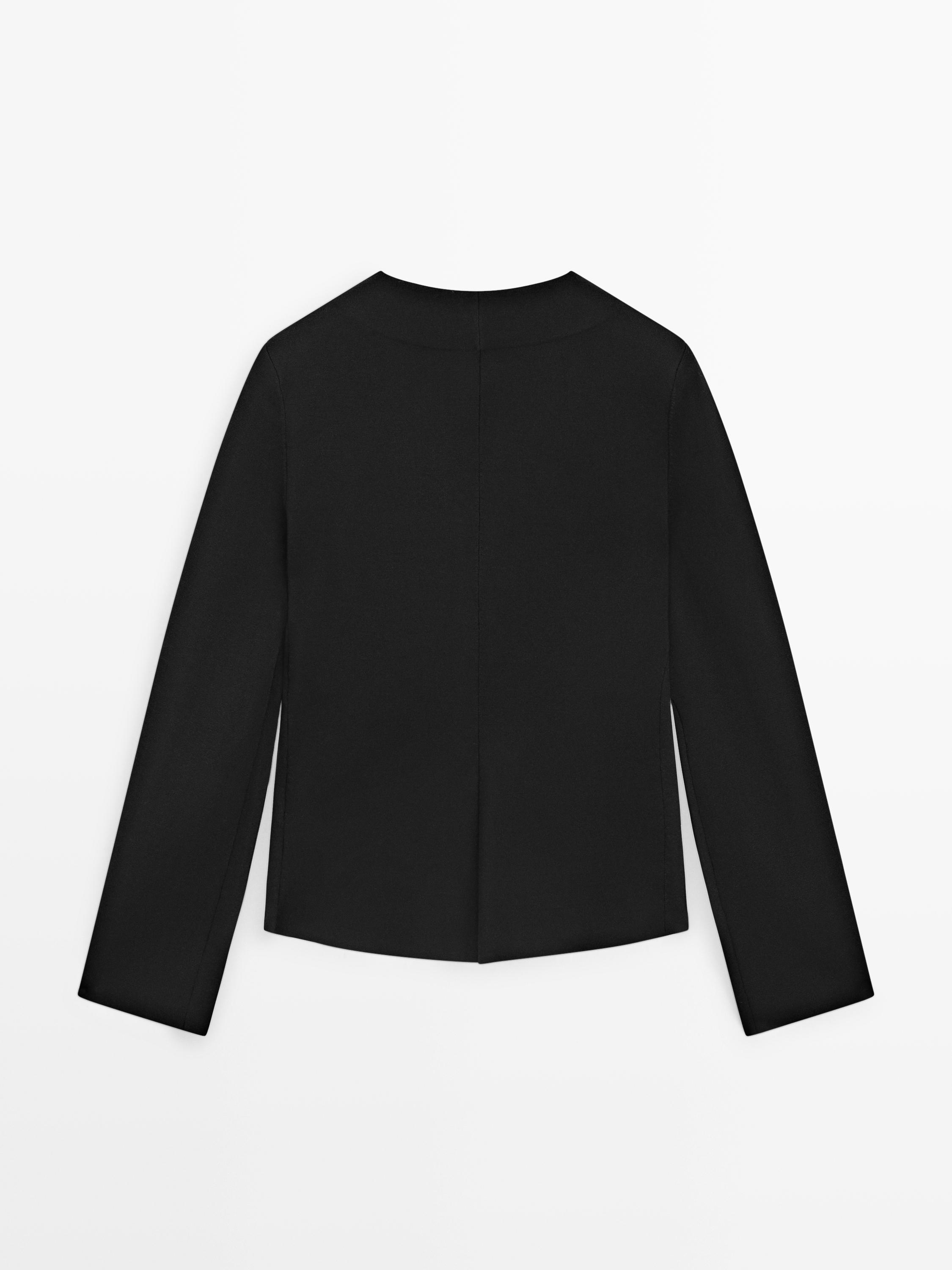 Knit V-neck blazer with fastening detail